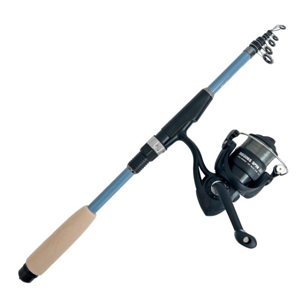 BEGINS PACK 180【振り出しコンパクトロッドとナイロン付きスピニングリールのセット/釣り入門におすすめ/竿とリールのセット】(スモーキーブルー)